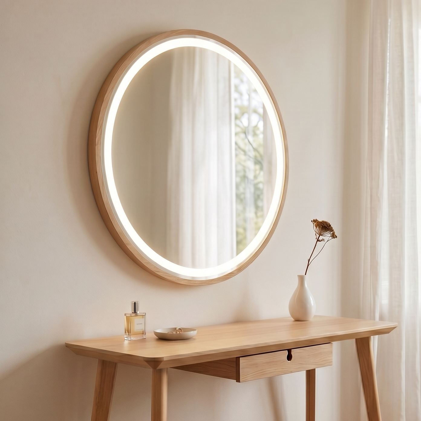 Pre Order End June Florence Round Oak Mirror 60cm